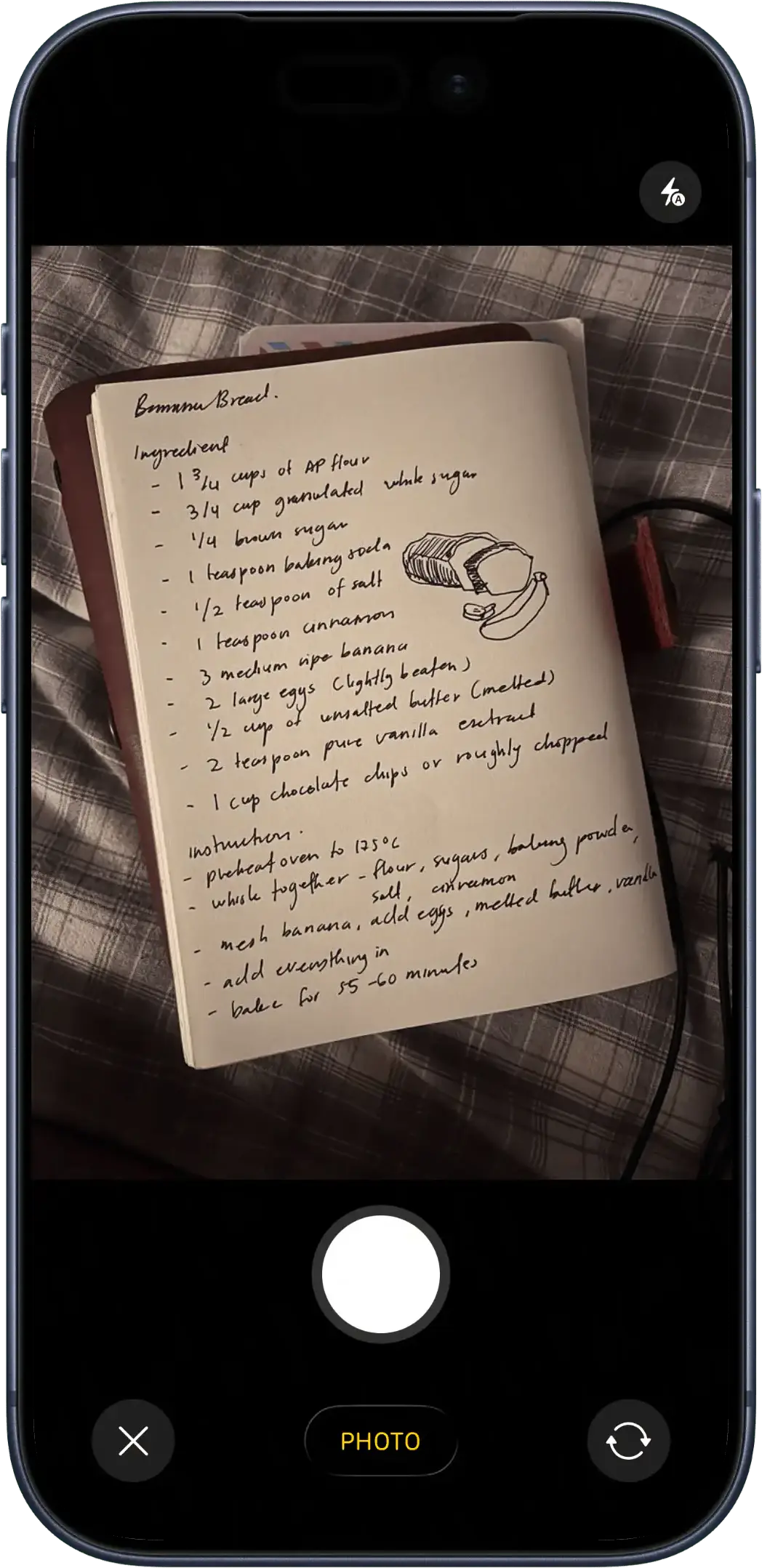 MainCourse capturing a handwritten recipe with the iPhone camera